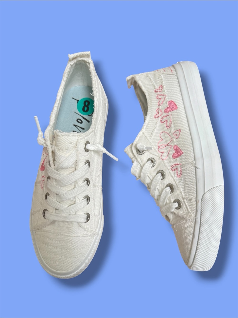 Blowfish White Canvas Women’s Sneakers with Pink Heart Accents